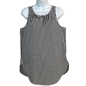 Navy White Stripe Sleeveless Blouse Top Medium Basic Layering Classic